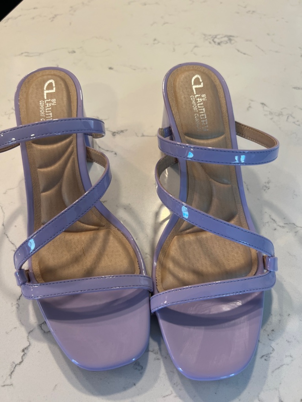 CL by Laundry Glossy Lavender Strappy Slide Sandals